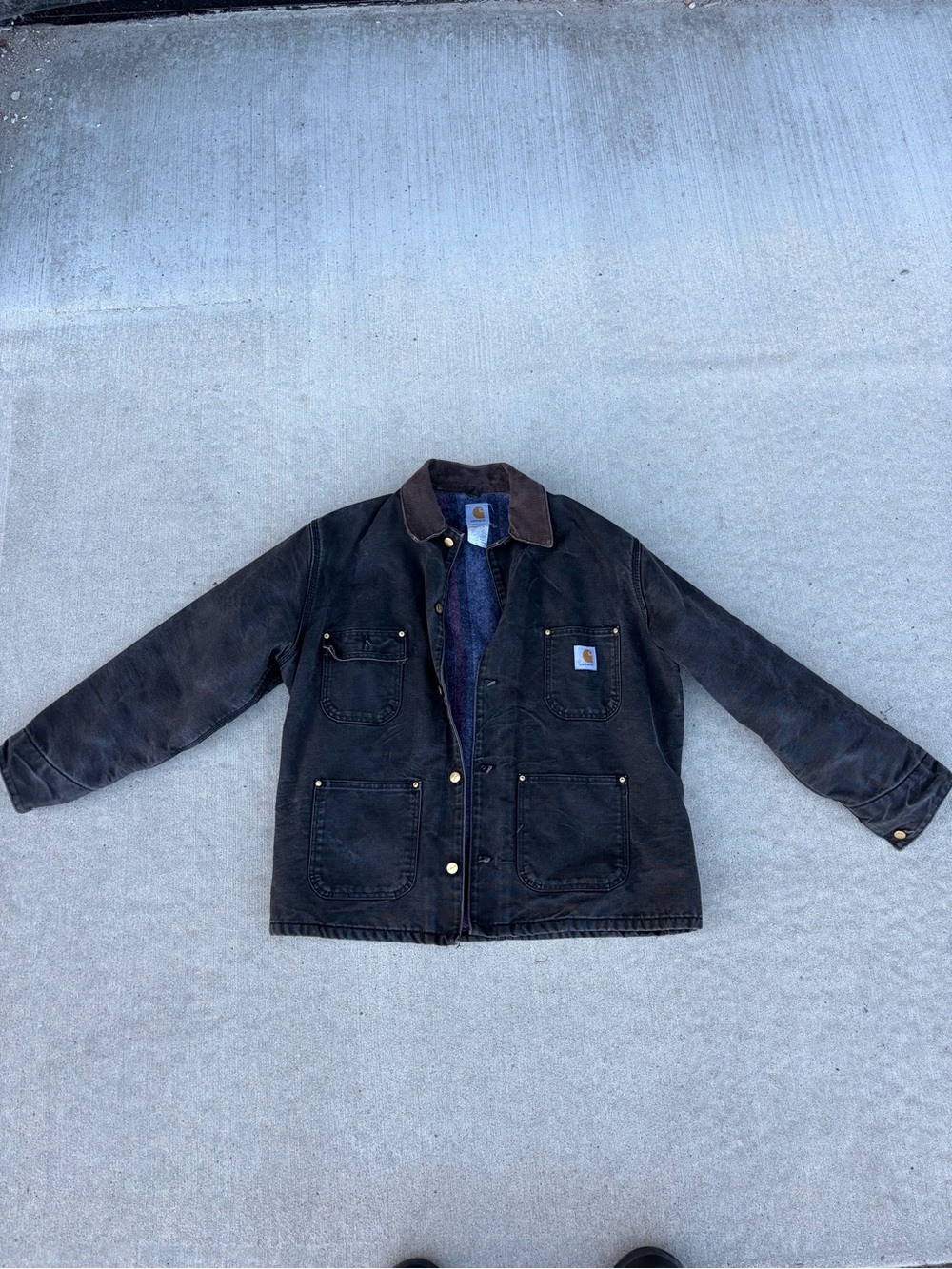Carhartt Vintage Blanket Lined Bomber Jacket Black Corduroy Collar Size 46